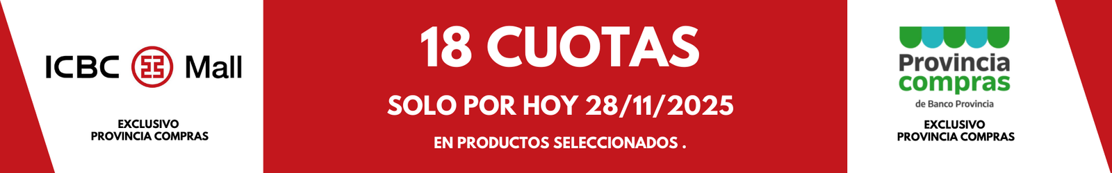 Banner promocion 18 cuotas en Provincia Compras e ICBC Mall solo por 2/12/2025