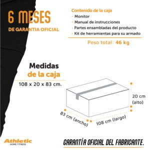 Dibujo con las medidas del embalaje de la indoor bike 2100BS. Las mismas son Ancho: 20cm. Alto: 83cm y largo 108cm