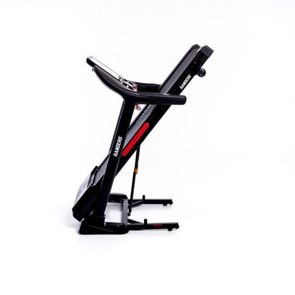 Cinta para correr randers arg-780-x plegada (posición que se puede utilizar si no se está usando el equipo y se quiere reducir el espacio de guardado). Visto de costado